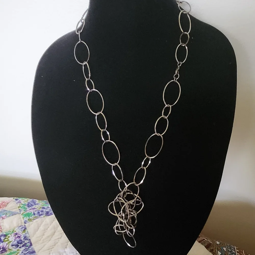 VTG Long Necklace Dark Silver Tone Chain